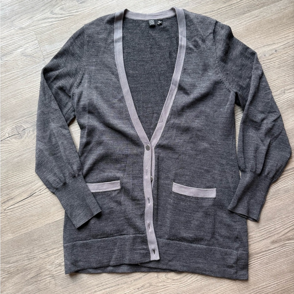 Saks Fifth Avenue 100% Merino Wool Gray Cardigan Sweater L